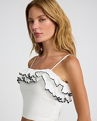 Tipped Ruffle Square Neck Cropped Cami