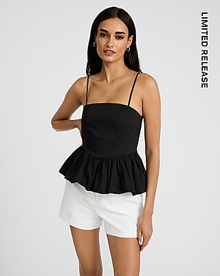 Poplin Square Neck Bubble Peplum Tank