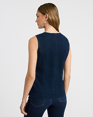 Stretch Denim Crew Neck Cutaway Blazer Vest