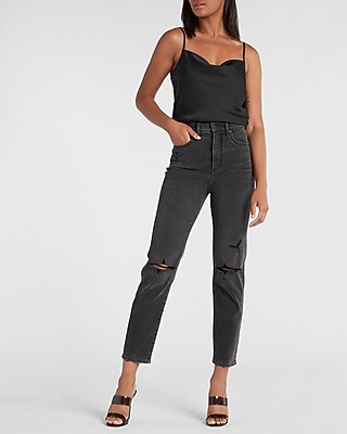 Satin Cowl Neck Rhinestone Chain Back Cami