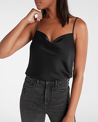 Satin Cowl Neck Rhinestone Chain Back Cami