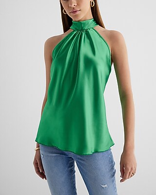Satin Tie Halter Neck Tank | Express
