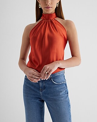 Satin Tie Halter Neck Tank | Express