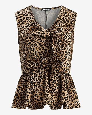 Leopard V-Neck Bow Peplum Top - image 5