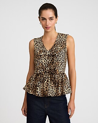 Leopard V-Neck Bow Peplum Top - image 2