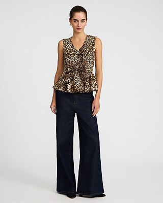Leopard V-Neck Bow Peplum Top - image 4