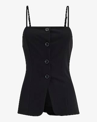 Crepe Square Neck Sleeveless Button Front Tailored Top - image 5