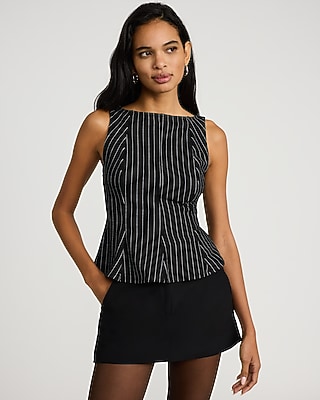 トップス Sakado Express Pinstripe Boat Neck Peplum Tank | Express