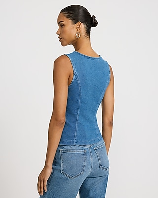 Denim V-Neck Surplice Cutaway Vest