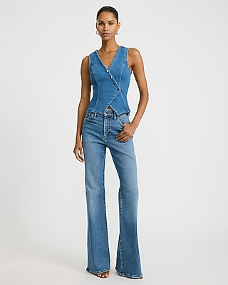 Denim V-Neck Surplice Cutaway Vest