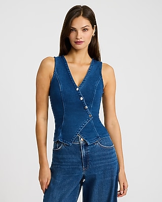 Denim V-neck Surplice Cutaway Vest | Express