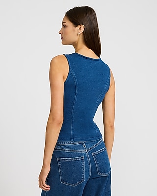 Denim V-neck Surplice Cutaway Vest | Express
