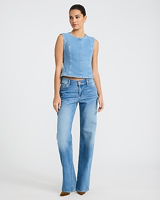 Light Wash Crew Neck Tie Open Back Top - image 3