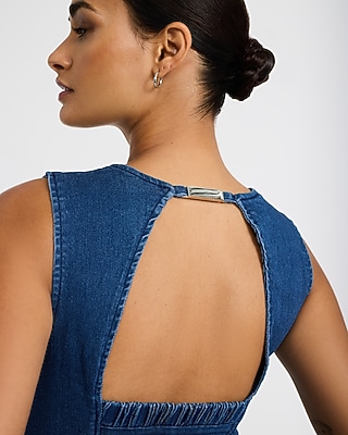 Stretch Denim Square Neck Open Back Hardware Tank
