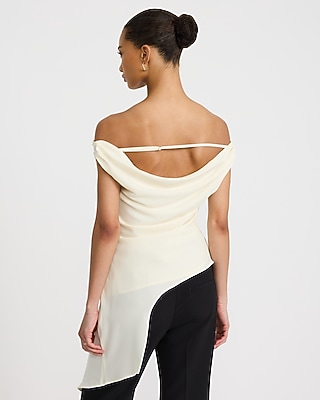 Off The Shoulder Cowl Back Draped Side Top