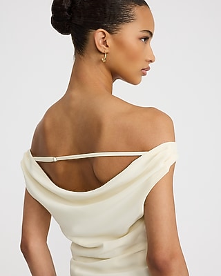 Off The Shoulder Cowl Back Draped Side Top