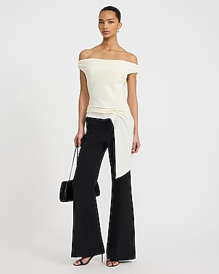Off The Shoulder Cowl Back Draped Side Top