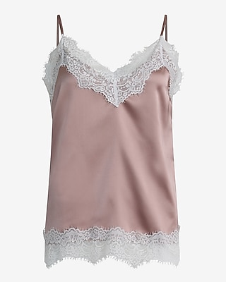 Satin Lace Trim V-neck Cami | Express