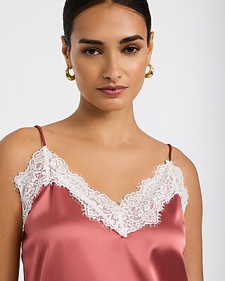 Satin Lace Trim V-Neck Cami - thumbnail 8