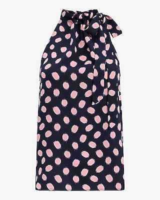 Polka Dot Tie Neck Sleeveless Top