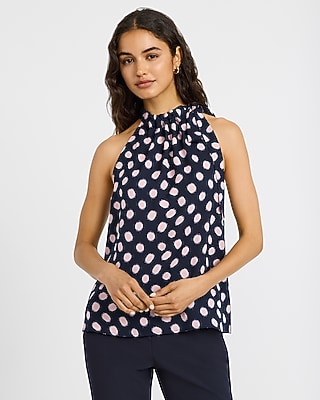 Polka Dot Tie Neck Sleeveless Top