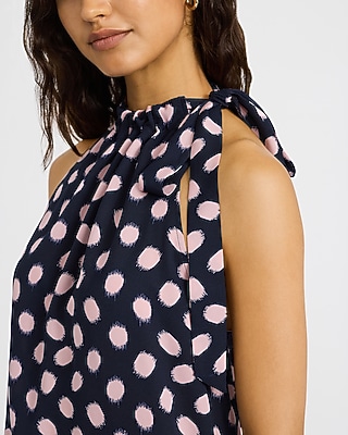 Polka Dot Tie Neck Sleeveless Top