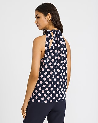 Polka Dot Tie Neck Sleeveless Top