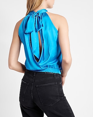 High Halter Tie Neck Banded Bottom Top