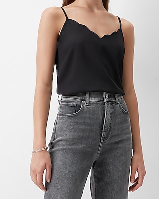 Solid Scalloped V-neck Cami | Express
