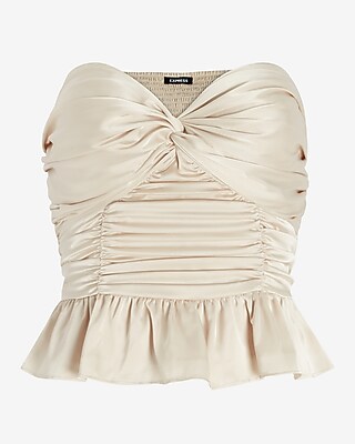 Satin Twist Front Peplum Tube Top | Express