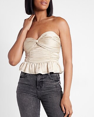 Satin Twist Front Peplum Tube Top | Express