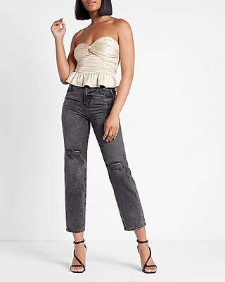 Satin Twist Front Peplum Tube Top | Express
