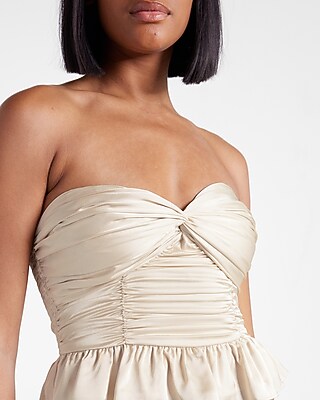 Satin Twist Front Peplum Tube Top | Express