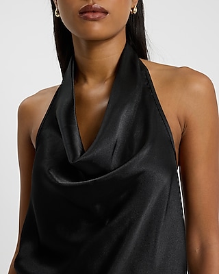 Satin Halter Cowl Neck Tank