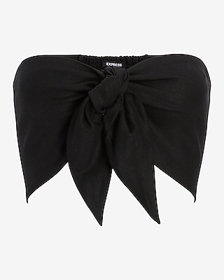 Linen-Blend Tie Front Bandeau Top