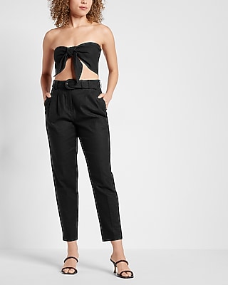 Linen-Blend Tie Front Bandeau Top