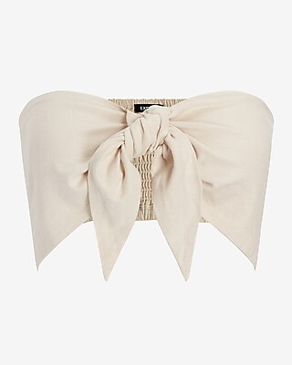 Linen-Blend Tie Front Bandeau Top