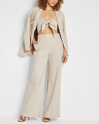Linen-Blend Tie Front Bandeau Top