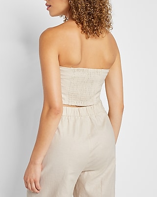 Linen-Blend Tie Front Bandeau Top