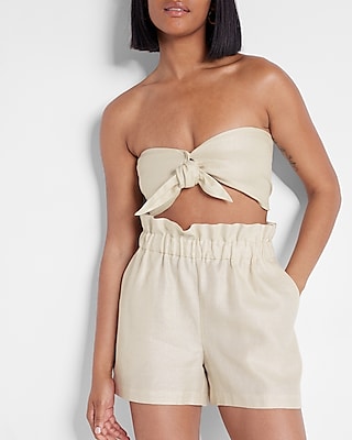 Sparkle Linen-Blend Tie Front Bandeau Top