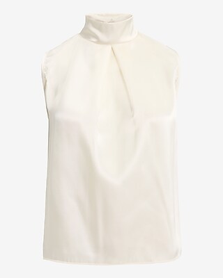 Satin Mock Neck Pleated Front Tank - image 4