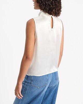 Satin Mock Neck Pleated Front Tank - image 2