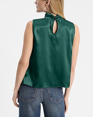 Satin Mock Neck Pleated Front Tank