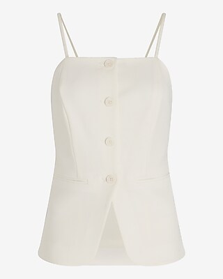 High Neck Button Front Split Hem Tank