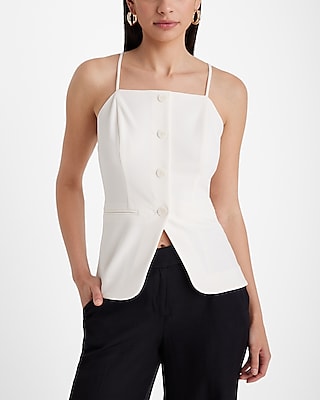 High Neck Button Front Split Hem Tank