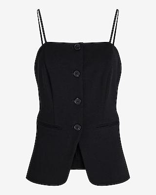 High Neck Button Front Split Hem Tank
