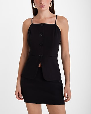 High Neck Button Front Split Hem Tank
