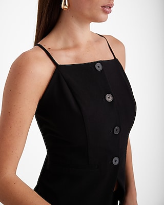 High Neck Button Front Split Hem Tank