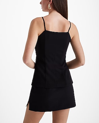 High Neck Button Front Split Hem Tank