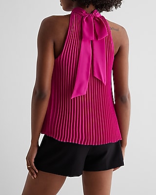 Tie Halter Neck Pleated Top